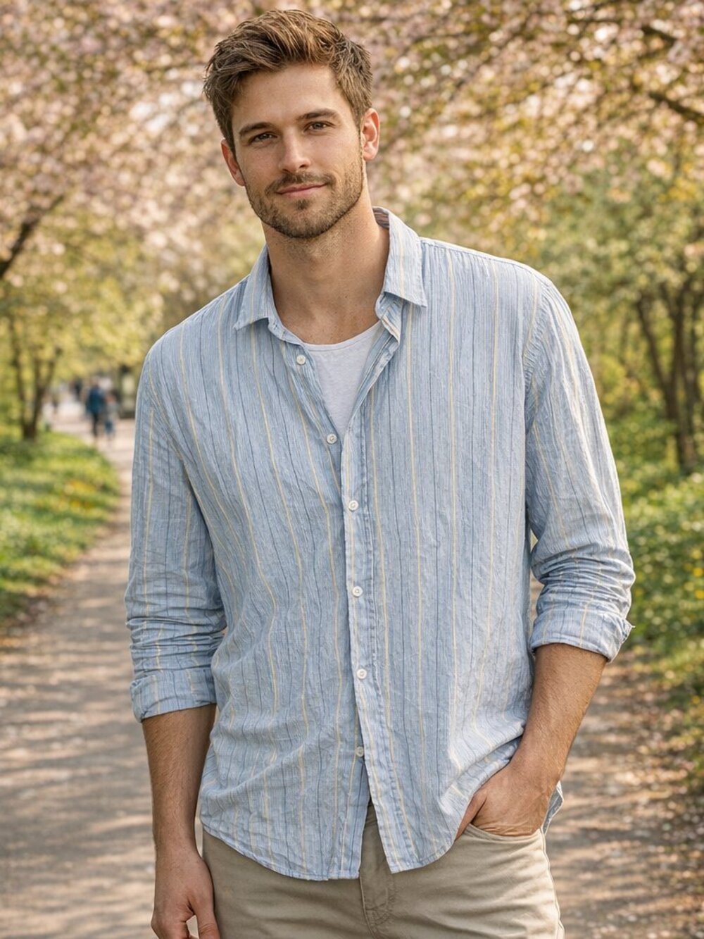 Frank & Eileen 100% Cotton Men's Light Blue and Yellow Striped Paul Shirt Sz XL